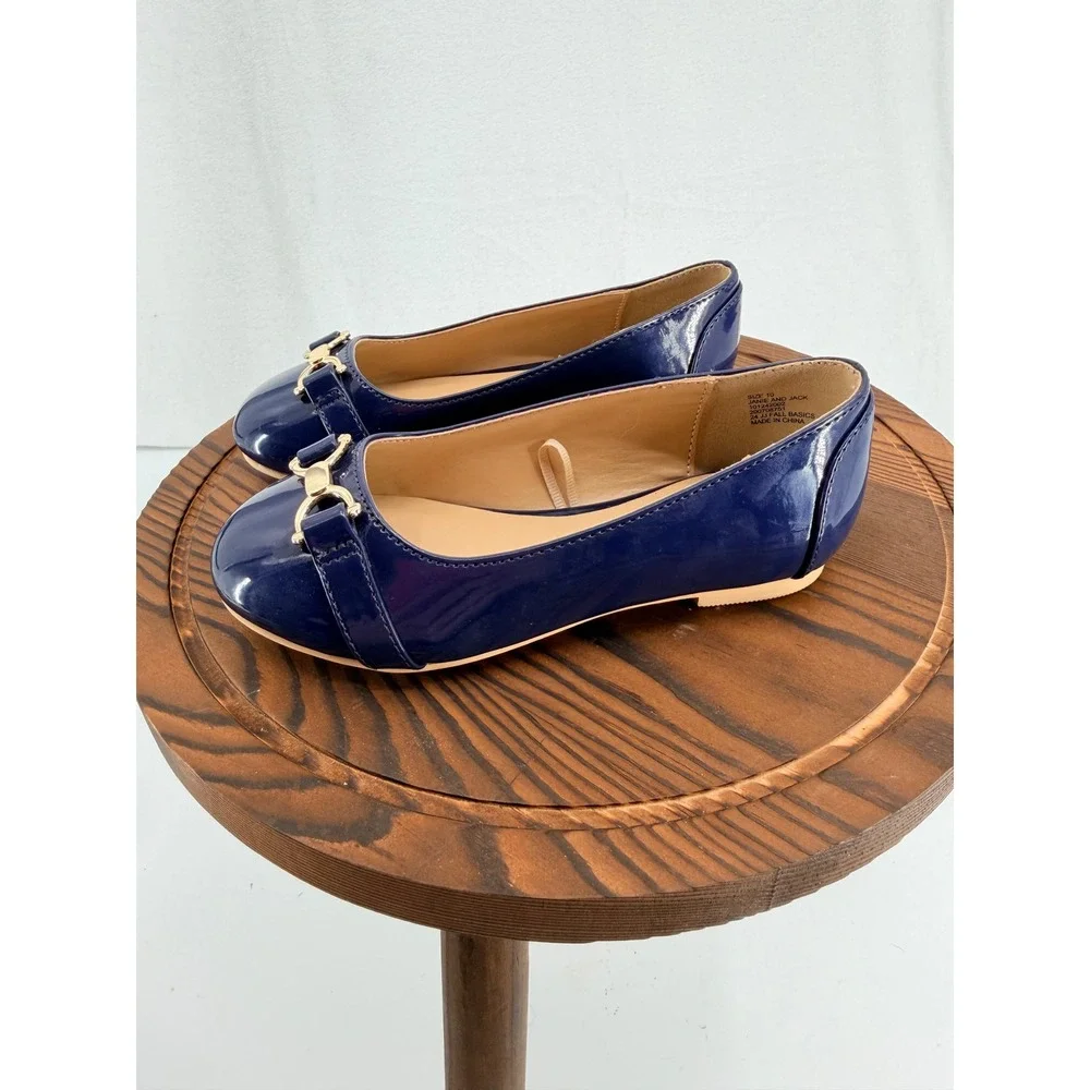 Janie and Jack Patent Leather Horse Bit Flats Girls Toddler Size‎ 10 Blue Gold